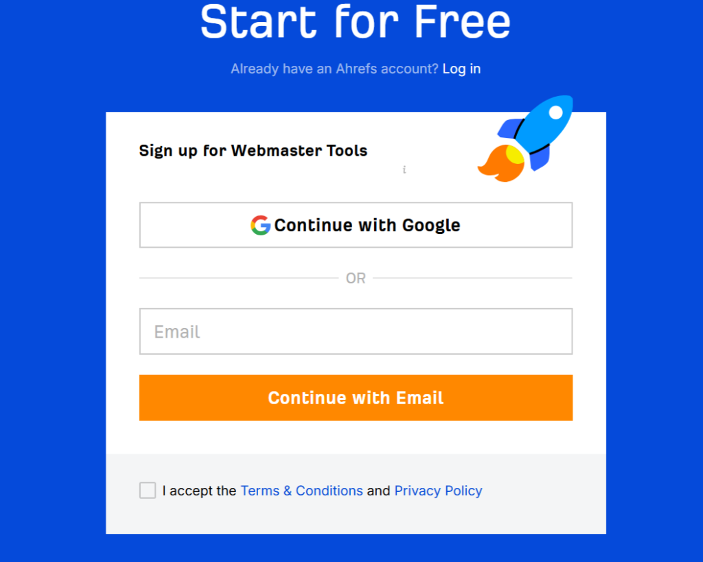 ahrefs webmaster tools login page