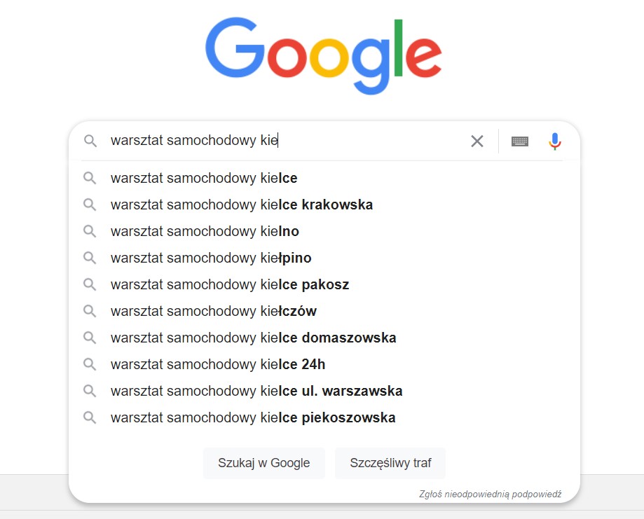 słowa kluczowe google